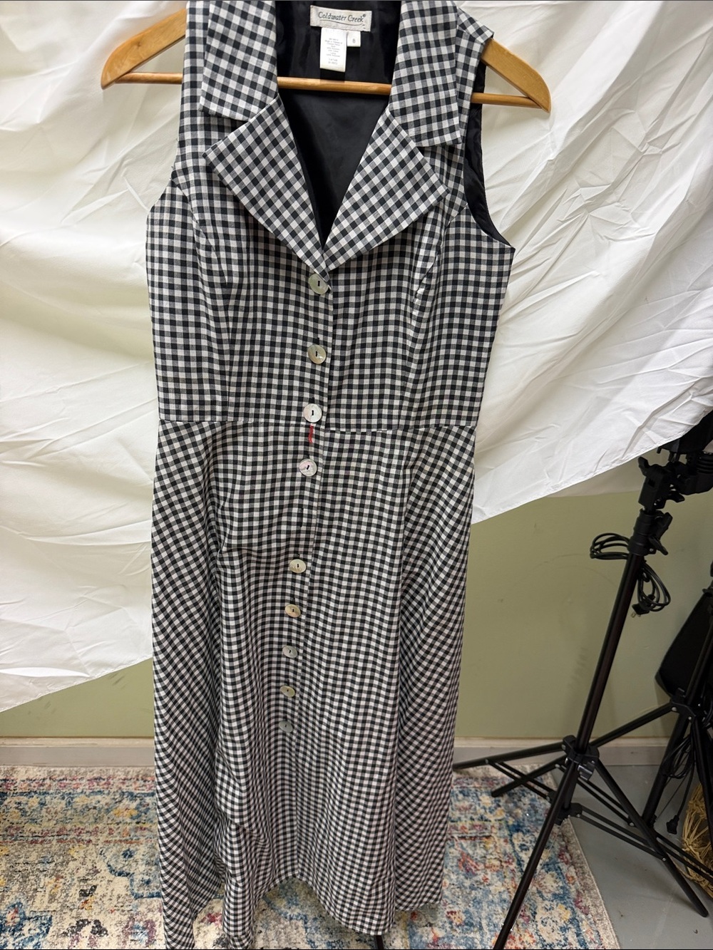 Coldwater Creek Black & White Gingham Midi Button-Front Dress